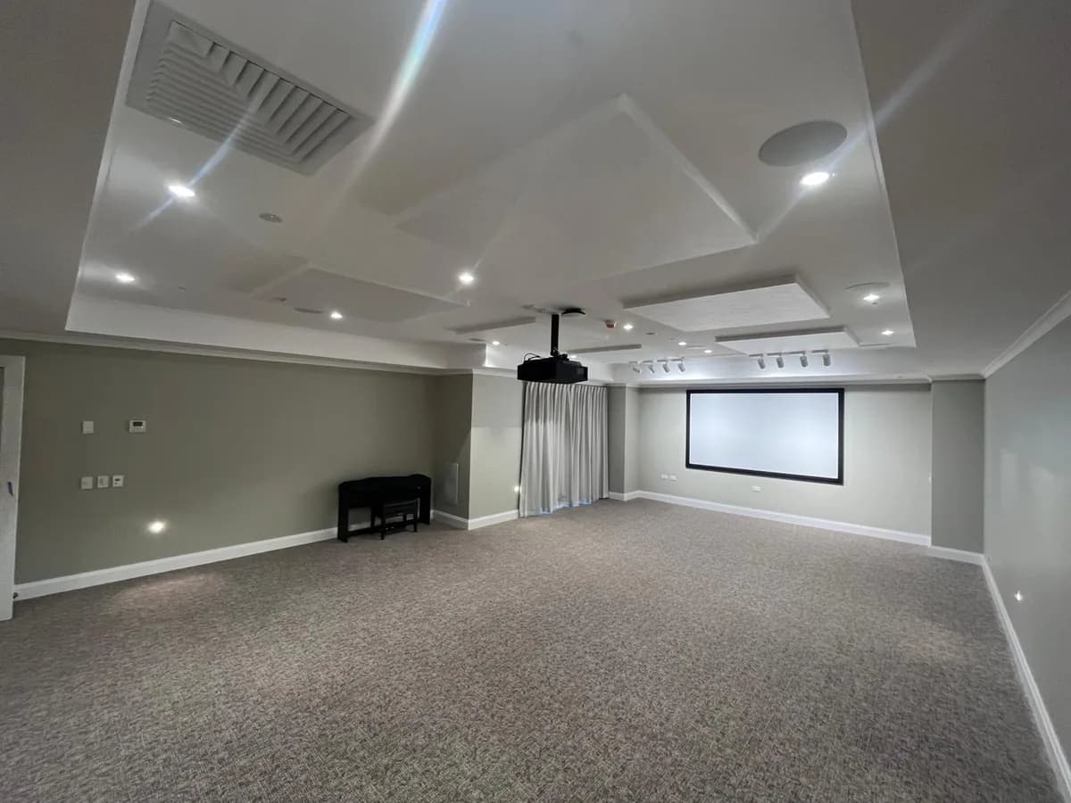 Autex Quiet Space acoustic panels finished to the cinema ceiling at Summerset Mount Denby, Whangarei.